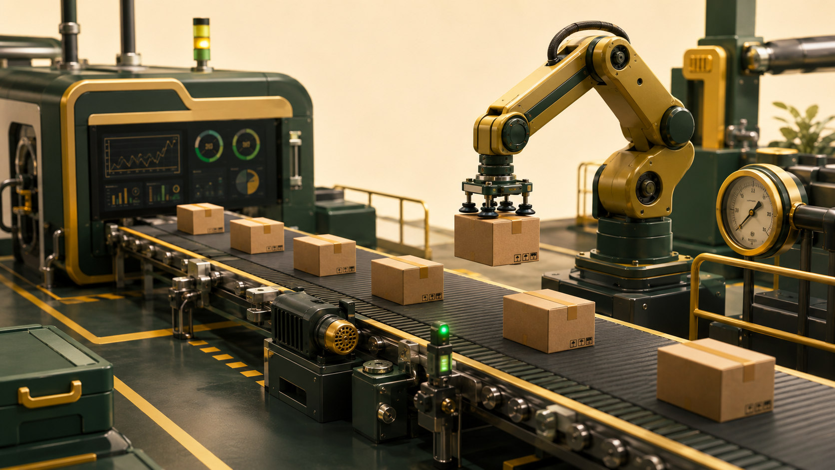 Línea automatizada de producción y operaciones industriales